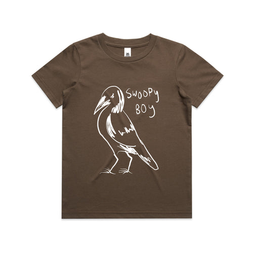 Swoopy Boy Kids Tee by Lonely Kids Club. All clothing from our T-shirts to our shorts and hoodies are ethically made, and printed packed and shipped from Sydney.