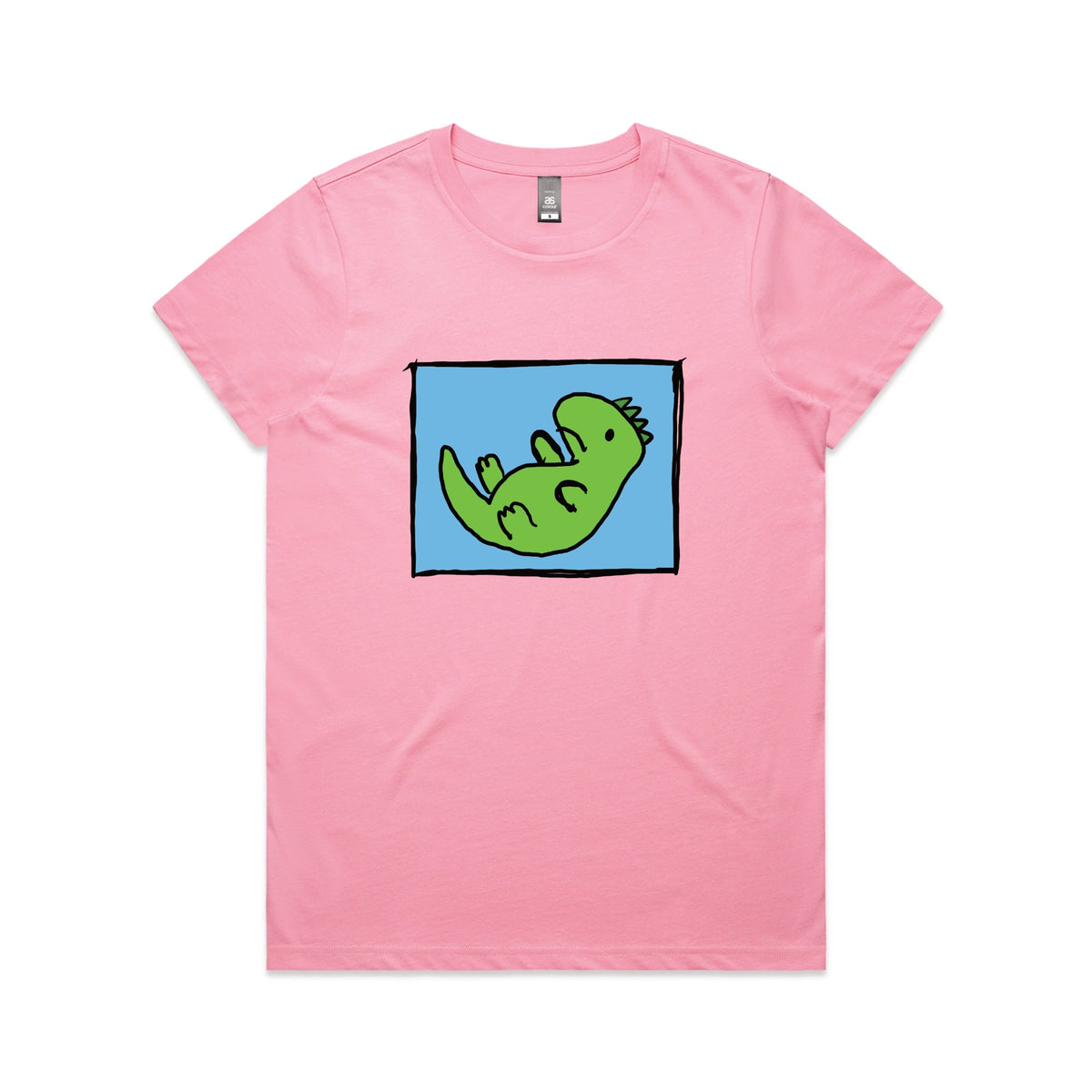 Bubblegum fitted womens t-shirt with Tyrannosaurus Rekt graphic by Lonely Kids Club