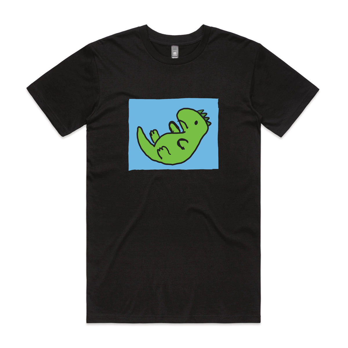 Black unisex t-shirt with Tyrannosaurus Rekt graphic by Lonely Kids Club