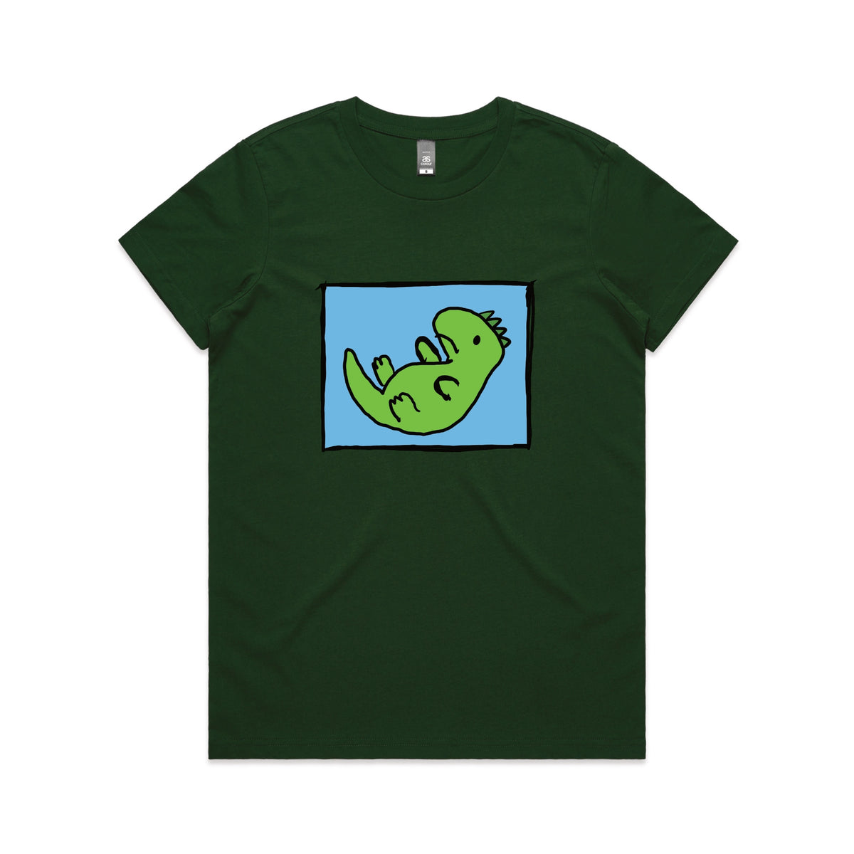 Forest Green fitted womens t-shirt with Tyrannosaurus Rekt graphic by Lonely Kids Club