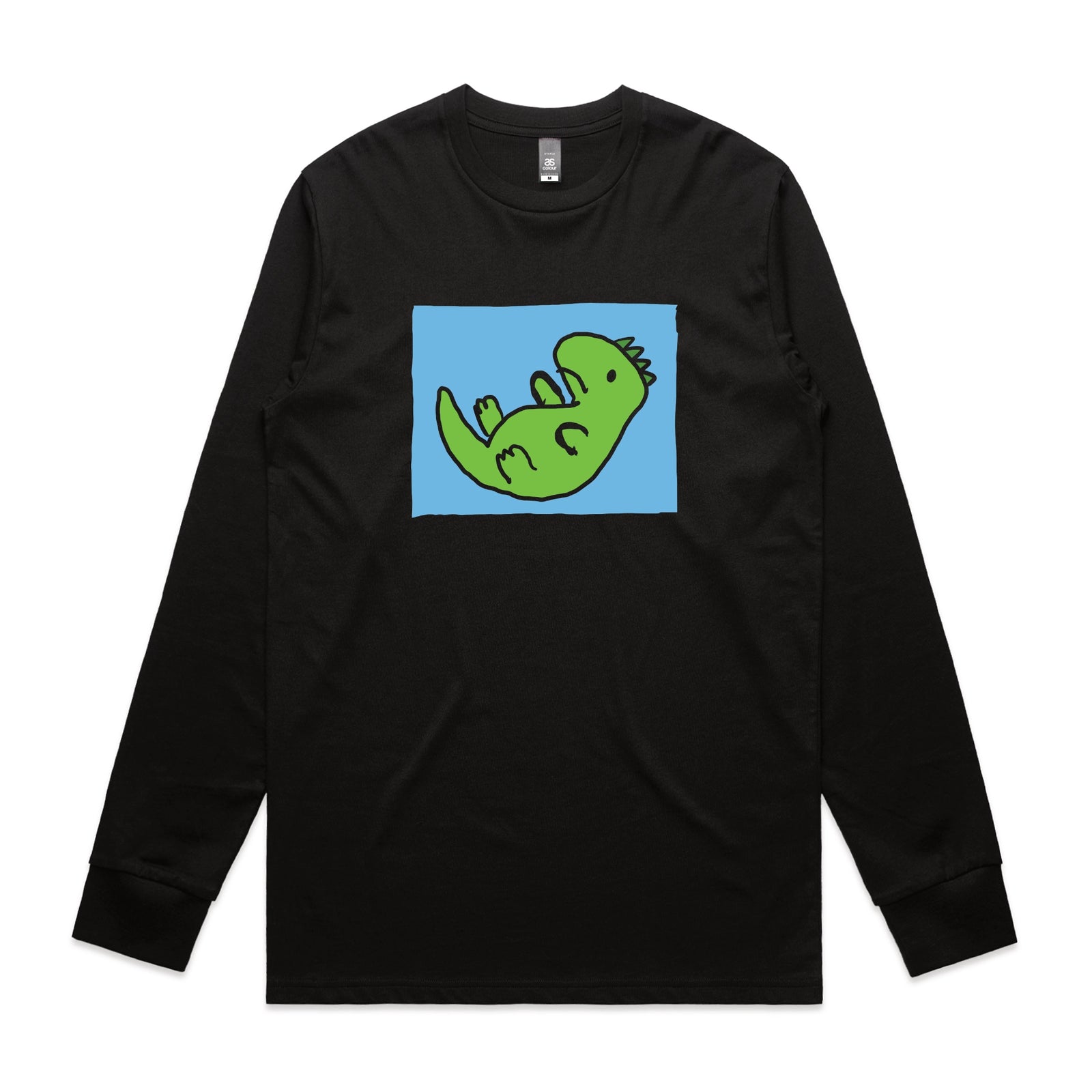 Black long sleeve t-shirt with Tyrannosaurus Rekt graphic by Lonely Kids Club