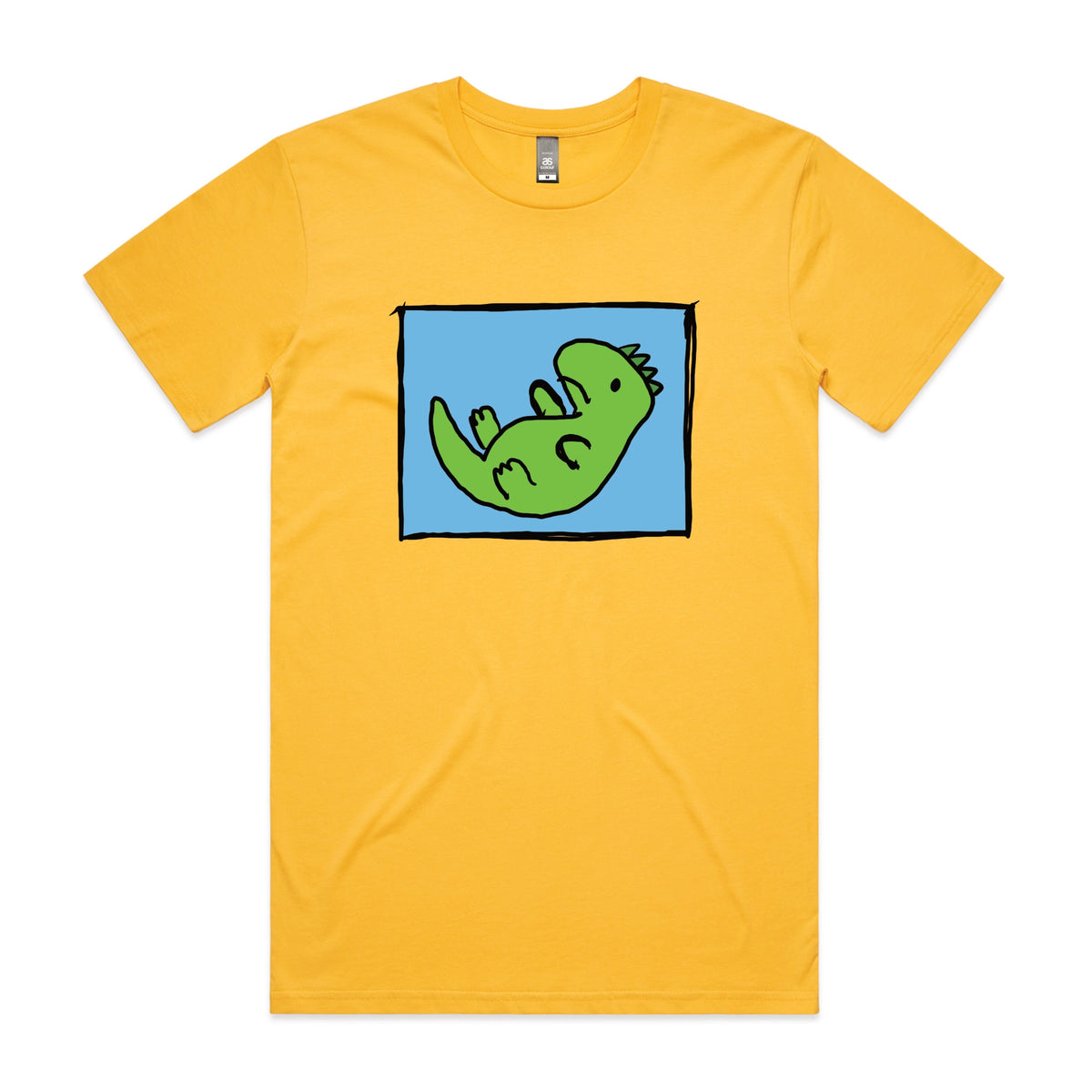 Yellow unisex t-shirt with Tyrannosaurus Rekt graphic by Lonely Kids Club