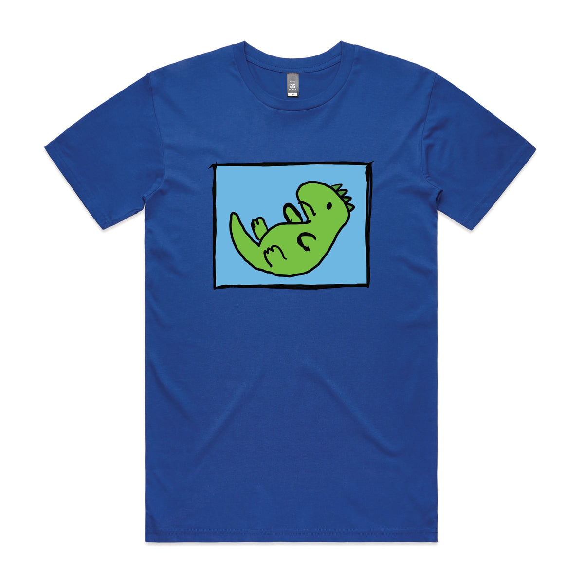 Royal Biue unisex t-shirt with Tyrannosaurus Rekt graphic by Lonely Kids Club