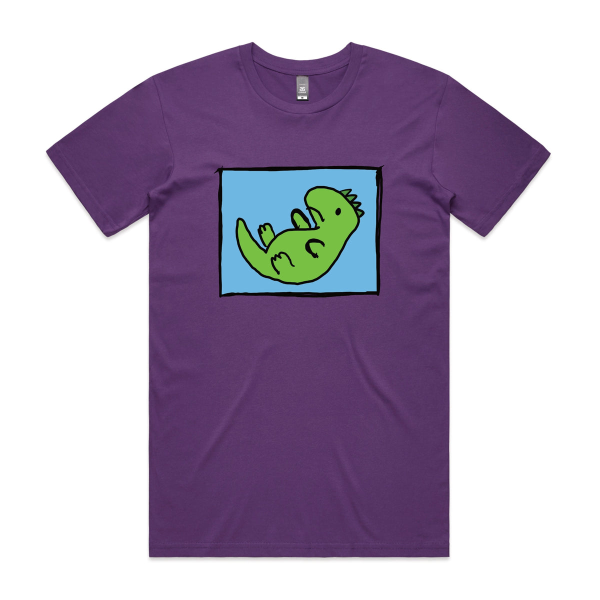 Purple unisex t-shirt with Tyrannosaurus Rekt graphic by Lonely Kids Club