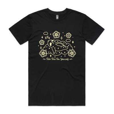 Take Time Tee by Lonely Kids Club. All clothing from our T-shirts to our shorts and hoodies are ethically made, and printed packed and shipped from Sydney.