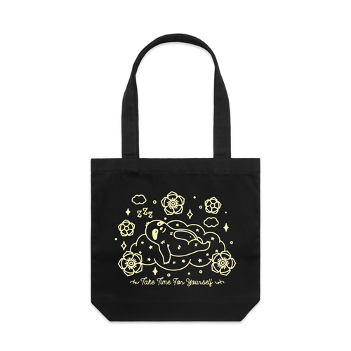 Take Time Tote by Lonely Kids Club. All clothing from our T-shirts to our shorts and hoodies are ethically made, and printed packed and shipped from Sydney.