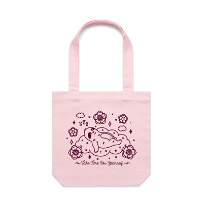 Take Time Tote by Lonely Kids Club. All clothing from our T-shirts to our shorts and hoodies are ethically made, and printed packed and shipped from Sydney.