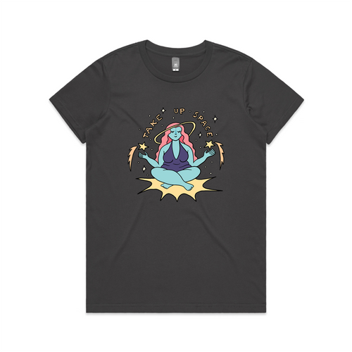 Take Up Space Tee by Lonely Kids Club. All clothing from our T-shirts to our shorts and hoodies are ethically made, and printed packed and shipped from Sydney.
