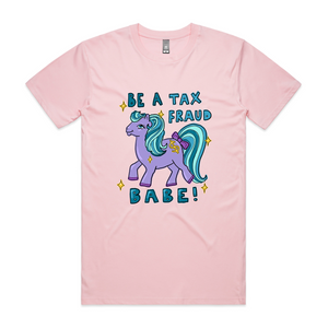 Tax Fraud Babe Tee by Lonely Kids Club. All clothing from our T-shirts to our shorts and hoodies are ethically made, and printed packed and shipped from Sydney.