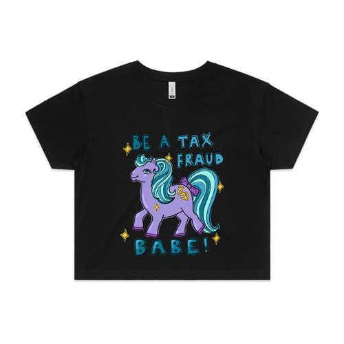 Tax Fraud Babe Tee by Lonely Kids Club. All clothing from our T-shirts to our shorts and hoodies are ethically made, and printed packed and shipped from Sydney.