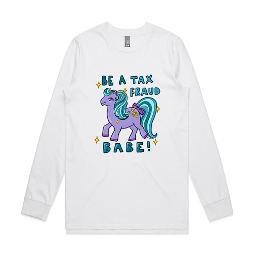 Tax Fraud Babe Tee by Lonely Kids Club. All clothing from our T-shirts to our shorts and hoodies are ethically made, and printed packed and shipped from Sydney.