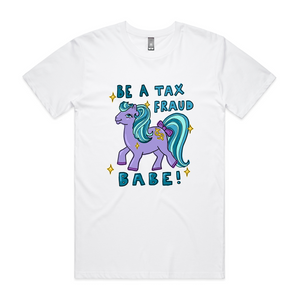 Tax Fraud Babe Tee by Lonely Kids Club. All clothing from our T-shirts to our shorts and hoodies are ethically made, and printed packed and shipped from Sydney.