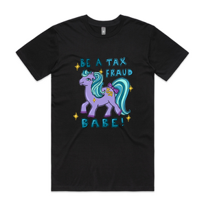Tax Fraud Babe Tee by Lonely Kids Club. All clothing from our T-shirts to our shorts and hoodies are ethically made, and printed packed and shipped from Sydney.
