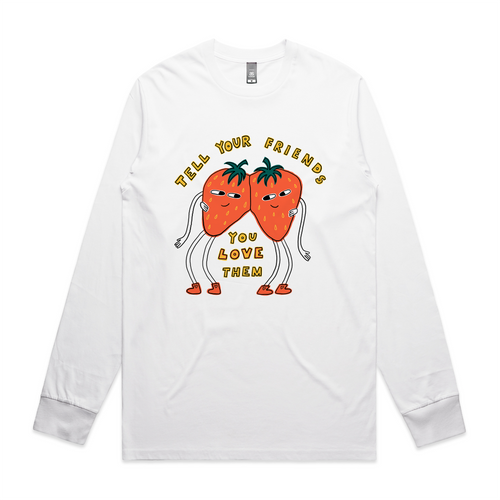 Tell Your Friends Tee by Lonely Kids Club. All clothing from our T-shirts to our shorts and hoodies are ethically made, and printed packed and shipped from Sydney.