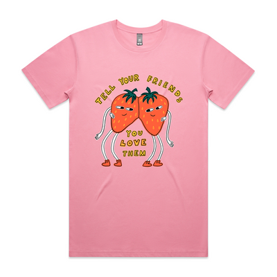 Tell Your Friends Tee by Lonely Kids Club. All clothing from our T-shirts to our shorts and hoodies are ethically made, and printed packed and shipped from Sydney.