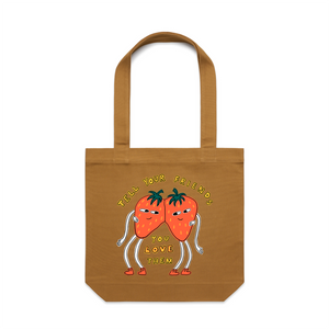 Tell Your Friends Tote by Lonely Kids Club. All clothing from our T-shirts to our shorts and hoodies are ethically made, and printed packed and shipped from Sydney.