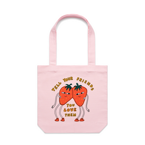 Tell Your Friends Tote by Lonely Kids Club. All clothing from our T-shirts to our shorts and hoodies are ethically made, and printed packed and shipped from Sydney.
