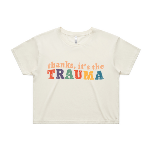 Thanks, It's The Trauma Tee by Lonely Kids Club. All clothing from our T-shirts to our shorts and hoodies are ethically made, and printed packed and shipped from Sydney.