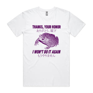 Thanks, Your Honor Tee by Lonely Kids Club. All clothing from our T-shirts to our shorts and hoodies are ethically made, and printed packed and shipped from Sydney.