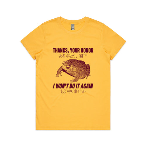 Thanks, Your Honor Tee by Lonely Kids Club. All clothing from our T-shirts to our shorts and hoodies are ethically made, and printed packed and shipped from Sydney.
