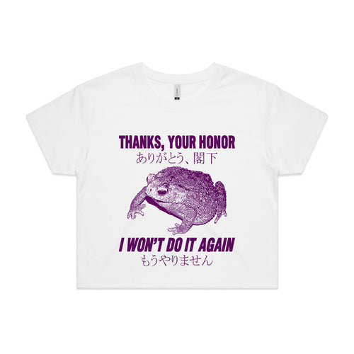 Thanks, Your Honor Tee by Lonely Kids Club. All clothing from our T-shirts to our shorts and hoodies are ethically made, and printed packed and shipped from Sydney.