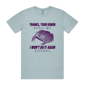 Thanks, Your Honor Tee by Lonely Kids Club. All clothing from our T-shirts to our shorts and hoodies are ethically made, and printed packed and shipped from Sydney.