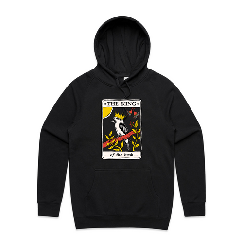 The King Tarot Hoodie by Lonely Kids Club. All clothing from our T-shirts to our shorts and hoodies are ethically made, and printed packed and shipped from Sydney.