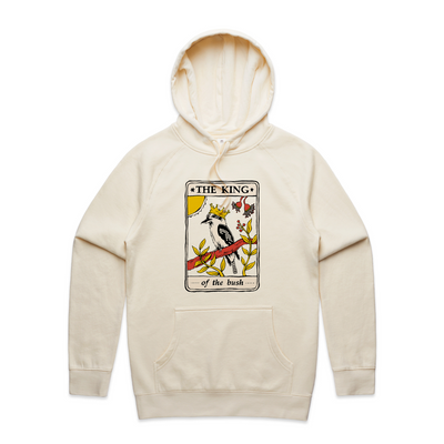 The King Tarot Hoodie by Lonely Kids Club. All clothing from our T-shirts to our shorts and hoodies are ethically made, and printed packed and shipped from Sydney.