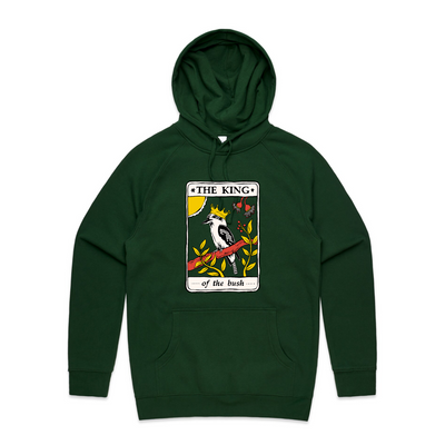 The King Tarot Hoodie by Lonely Kids Club. All clothing from our T-shirts to our shorts and hoodies are ethically made, and printed packed and shipped from Sydney.