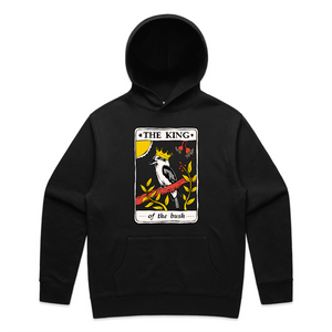 The King Tarot Hoodie by Lonely Kids Club. All clothing from our T-shirts to our shorts and hoodies are ethically made, and printed packed and shipped from Sydney.
