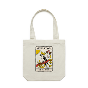 The King Tarot Tote by Lonely Kids Club. All clothing from our T-shirts to our shorts and hoodies are ethically made, and printed packed and shipped from Sydney.