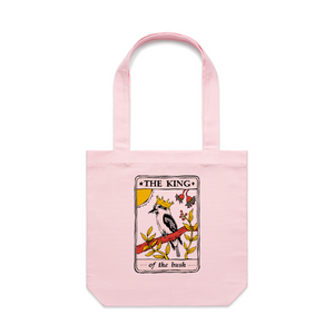 The King Tarot Tote by Lonely Kids Club. All clothing from our T-shirts to our shorts and hoodies are ethically made, and printed packed and shipped from Sydney.