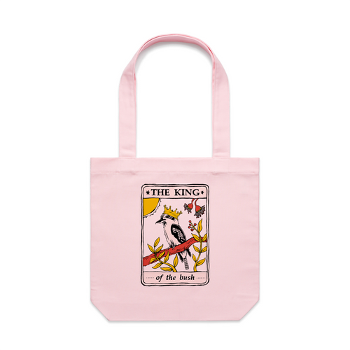 The King Tarot Tote by Lonely Kids Club. All clothing from our T-shirts to our shorts and hoodies are ethically made, and printed packed and shipped from Sydney.
