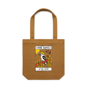 The King Tarot Tote by Lonely Kids Club. All clothing from our T-shirts to our shorts and hoodies are ethically made, and printed packed and shipped from Sydney.