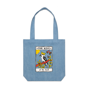 The King Tarot Tote by Lonely Kids Club. All clothing from our T-shirts to our shorts and hoodies are ethically made, and printed packed and shipped from Sydney.