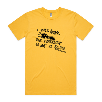 The Light Is Gone Tee by Lonely Kids Club. All clothing from our T-shirts to our shorts and hoodies are ethically made, and printed packed and shipped from Sydney.
