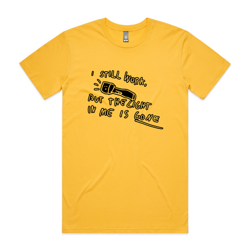 The Light Is Gone Tee by Lonely Kids Club. All clothing from our T-shirts to our shorts and hoodies are ethically made, and printed packed and shipped from Sydney.