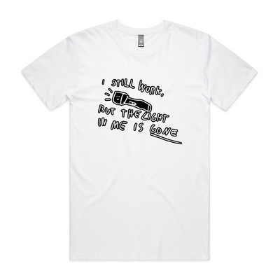 The Light Is Gone Tee by Lonely Kids Club. All clothing from our T-shirts to our shorts and hoodies are ethically made, and printed packed and shipped from Sydney.