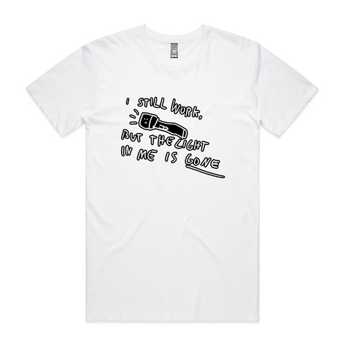 The Light Is Gone Tee by Lonely Kids Club. All clothing from our T-shirts to our shorts and hoodies are ethically made, and printed packed and shipped from Sydney.
