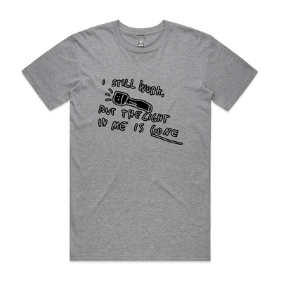 The Light Is Gone Tee by Lonely Kids Club. All clothing from our T-shirts to our shorts and hoodies are ethically made, and printed packed and shipped from Sydney.