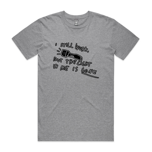 The Light Is Gone Tee by Lonely Kids Club. All clothing from our T-shirts to our shorts and hoodies are ethically made, and printed packed and shipped from Sydney.