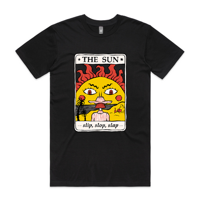 The Sun Tarot Tee by Lonely Kids Club. All clothing from our T-shirts to our shorts and hoodies are ethically made, and printed packed and shipped from Sydney.
