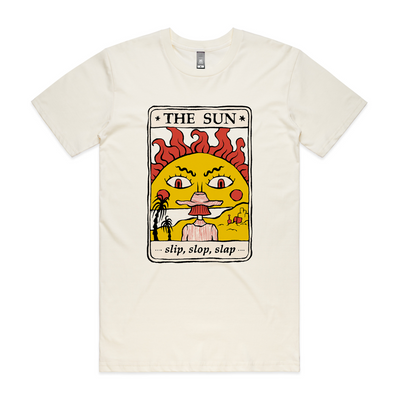 The Sun Tarot Tee by Lonely Kids Club. All clothing from our T-shirts to our shorts and hoodies are ethically made, and printed packed and shipped from Sydney.