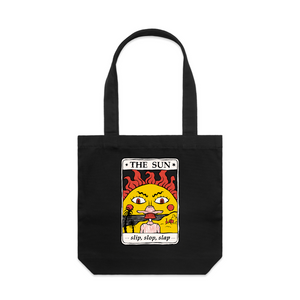 The Sun Tarot Tote by Lonely Kids Club. All clothing from our T-shirts to our shorts and hoodies are ethically made, and printed packed and shipped from Sydney.