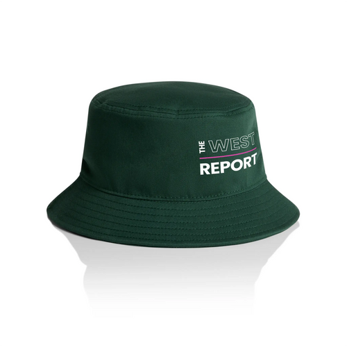 The West Report Bucket Hat by Lonely Kids Club. All clothing from our T-shirts to our shorts and hoodies are ethically made, and printed packed and shipped from Sydney.