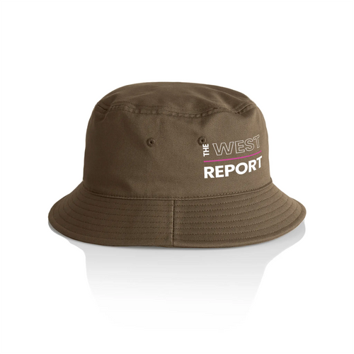 The West Report Bucket Hat by Lonely Kids Club. All clothing from our T-shirts to our shorts and hoodies are ethically made, and printed packed and shipped from Sydney.