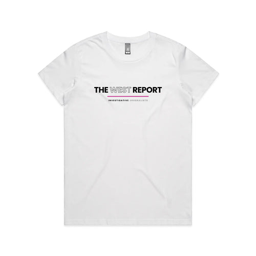 The West Report Tee by Lonely Kids Club. All clothing from our T-shirts to our shorts and hoodies are ethically made, and printed packed and shipped from Sydney.