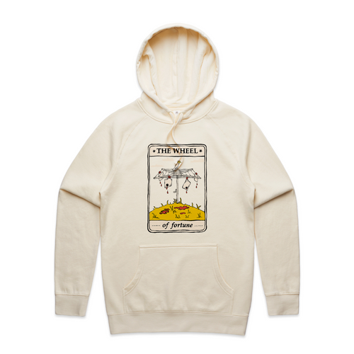 The Wheel Tarot Hoodie by Lonely Kids Club. All clothing from our T-shirts to our shorts and hoodies are ethically made, and printed packed and shipped from Sydney.