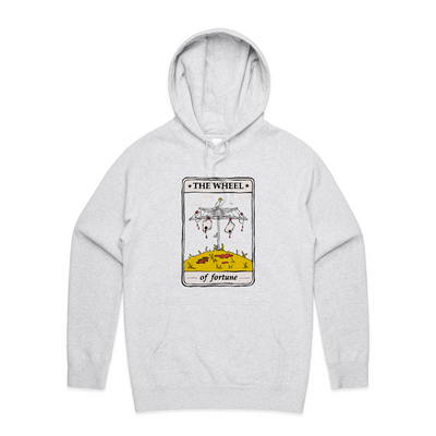 The Wheel Tarot Hoodie by Lonely Kids Club. All clothing from our T-shirts to our shorts and hoodies are ethically made, and printed packed and shipped from Sydney.