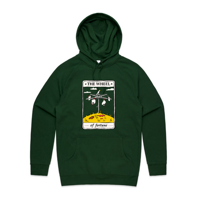 The Wheel Tarot Hoodie by Lonely Kids Club. All clothing from our T-shirts to our shorts and hoodies are ethically made, and printed packed and shipped from Sydney.